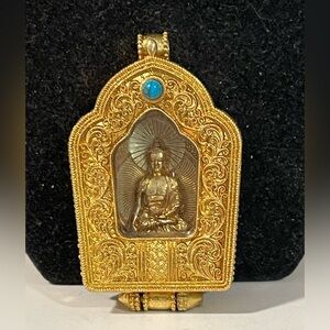 24KT Gold and Brass Buddhist Ghau Box Pendant